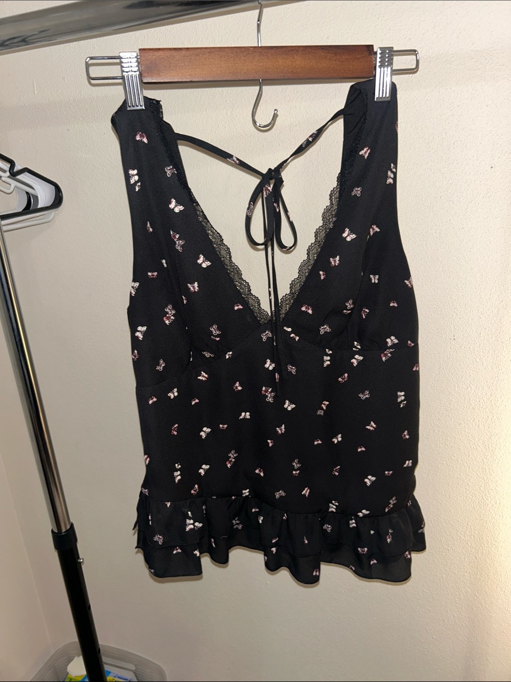 Target Black Floral Lace-Trim Tie-Back Tank Top